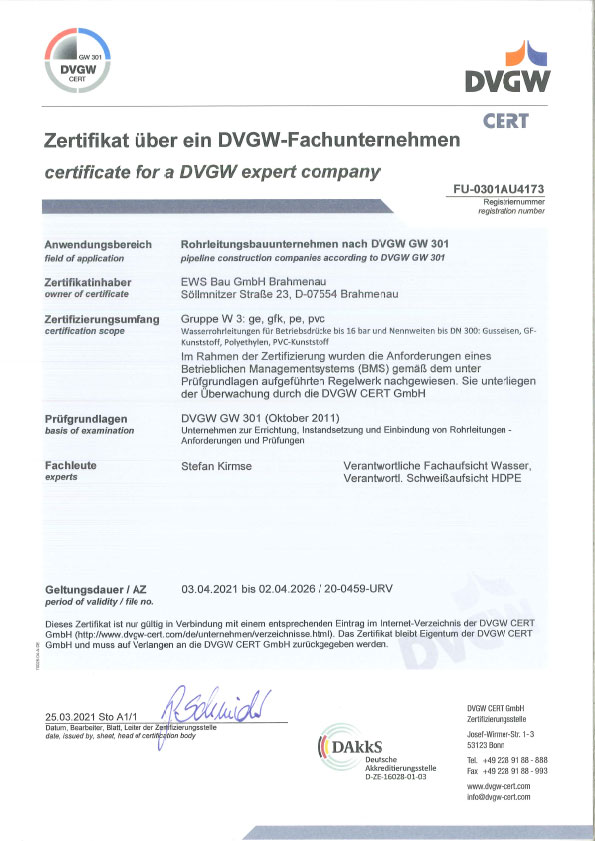 Zertifikat DVGW Zertifikat DVGW