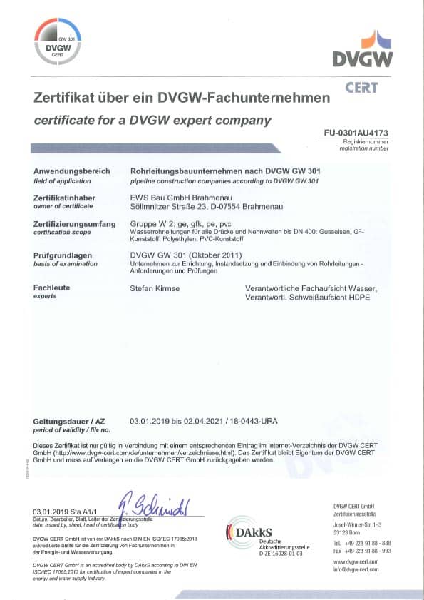 Zertifikat DVGW Zertifikat DVGW